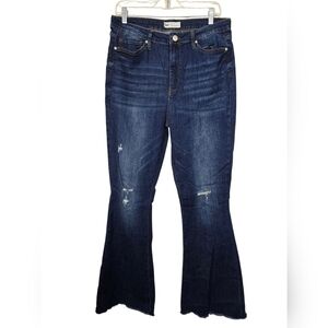 YMI High Rise Flare Denim Collection Distressed Frayed Hem Blue Jeans 17/33